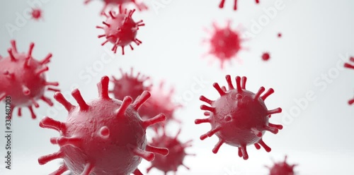 Coronavirus 2019-ncov flu infection 3D medical illustration. Microscopic view of floating China pathogen respiratory influenza virus cells. Dangerous asian ncov corona virus, pandemic risk background