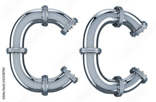 Letter C from steel pipes, 3D rendering