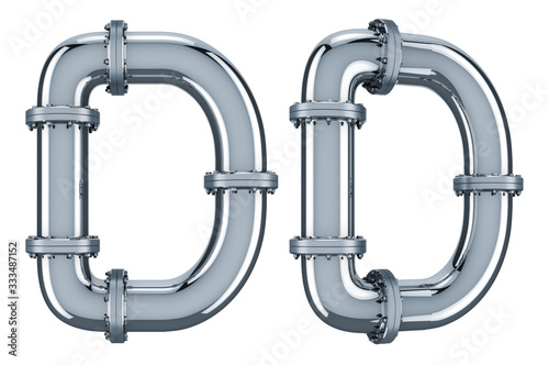 Letter D from steel pipes, 3D rendering