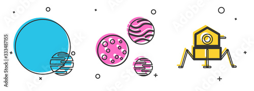 Set Planet, Planet and Mars rover icon. Vector
