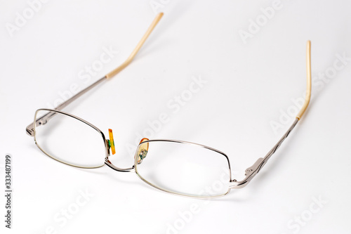 Glasses on isolated white Optic glasses. close up