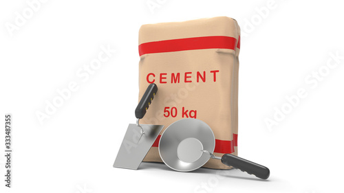 Bag of cement. Cement. 3D rendreing. photo