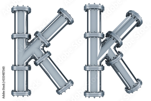Letter K from steel pipes, 3D rendering