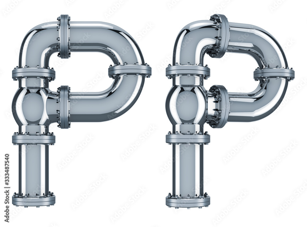 Letter P from steel pipes, 3D rendering