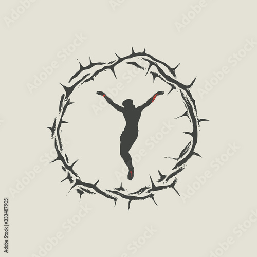 Vector banner with a crucifix inside a crown of thorns. Religious illustration on the theme of Easter Sunday or Good Friday. Jesus Christ, Son of God, Catholic and Christian symbol