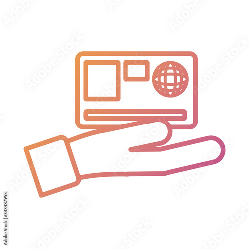 hand with credit card payment online line degradient style