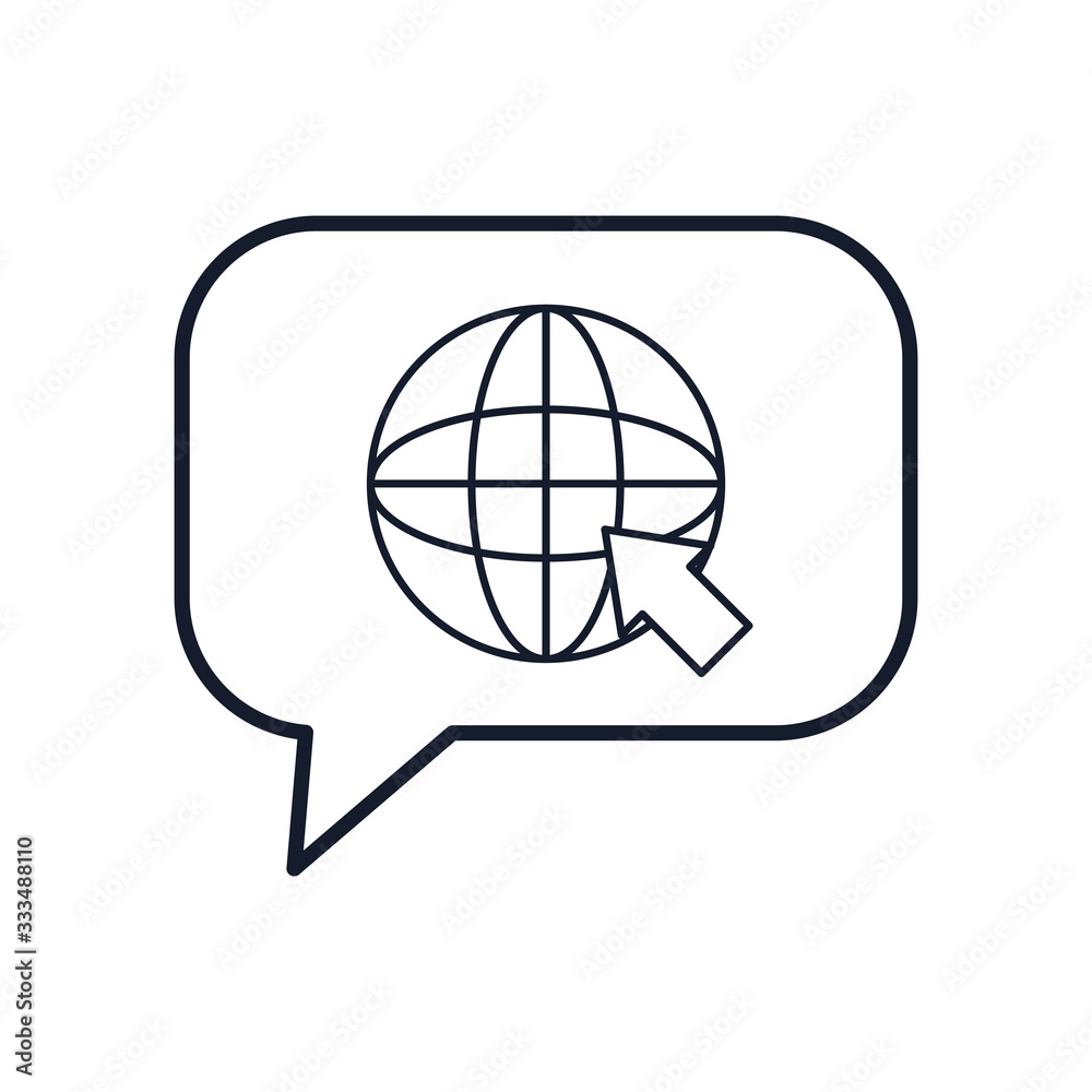 shopping online concept, speech bubble with global sphere and web cursor icon, line style shopping online concept, speech bubble with global sphere and web cursor icon, line style