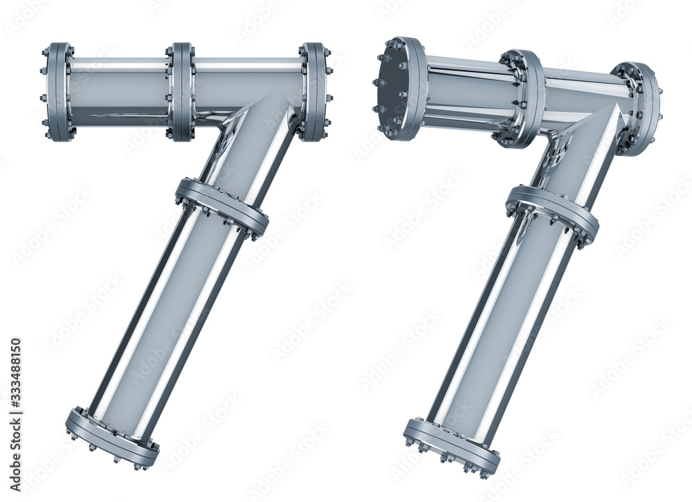 Number 7 from steel pipes, 3D rendering Number 7 from steel pipes, 3D rendering