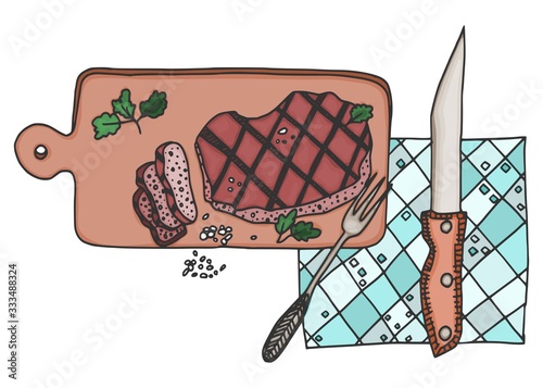 sliced meat with salt a delicacy. doodle vector