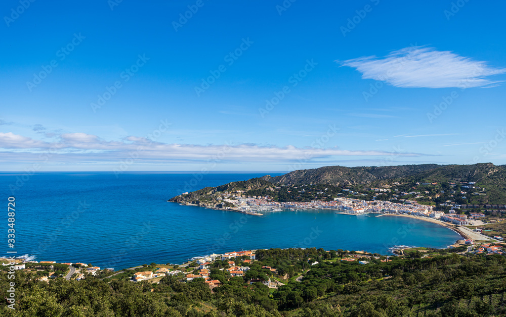 Coastal panorama over the typical Mediterranean village El Port de la Selva, Costa Brava, Catalonia, Spain
