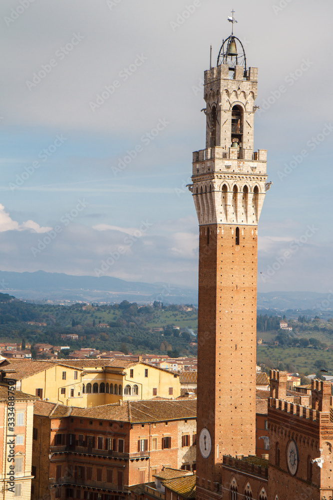 panoramic view of piazza del campo and the ancient tower