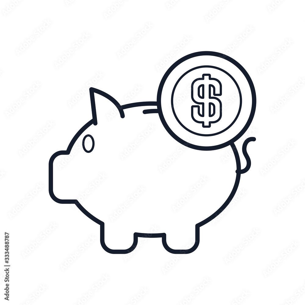 piggy bank with money coin icon, line style piggy bank with money coin icon, line style