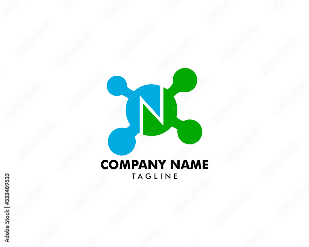 Initial Letter N Molecule Logo Template Vector Icon