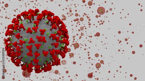 Rotating Covid-19 corona virus sign symbol with flowing many cells footage background.
