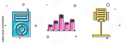 Set Music MP3 player, Music equalizer and Music stand icon. Vector