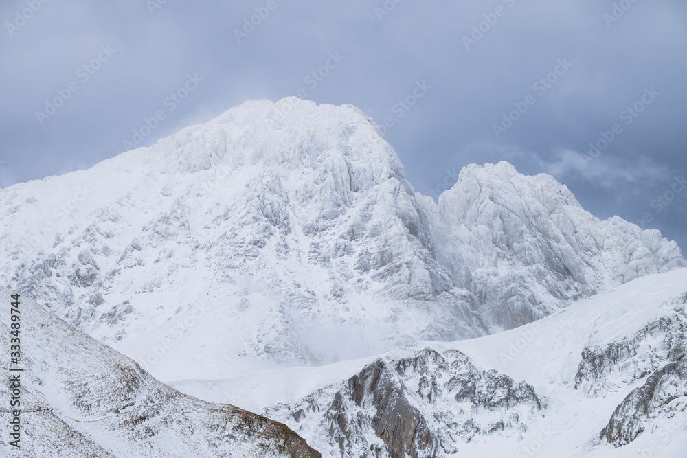 Mount Gran Sasso D'Italia during a winter snow storm
