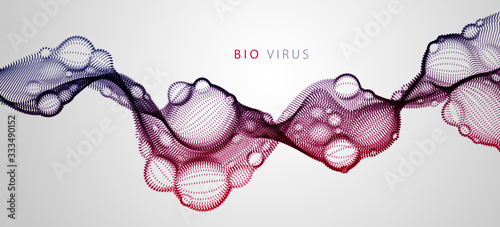 Microscopic biological mutation virus, abstract vector particles shape, nano medical technology, microbiology science fiction theme illustration.