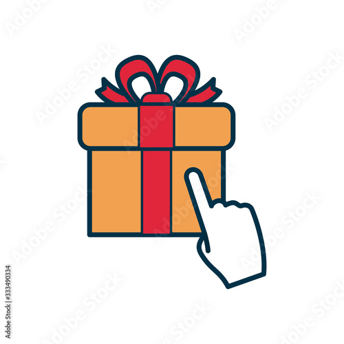 shopping online concept, gift box and hand cursor icon, fill and line style