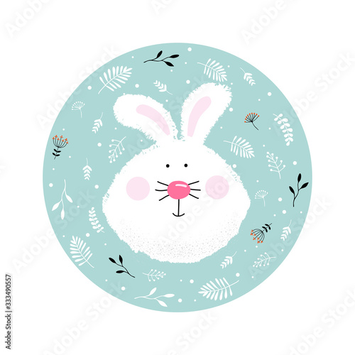 Illustration vector card with a cute Bunny  children s hand drawing