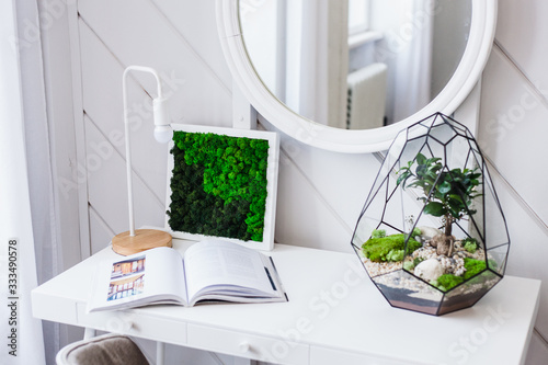 Florarium - composition of succulents, stone, sand and glass, element of interior, home decor, glass terarium photo
