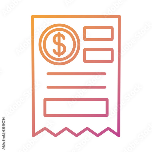 coin money dollar in paper receipt payment online line degradient style