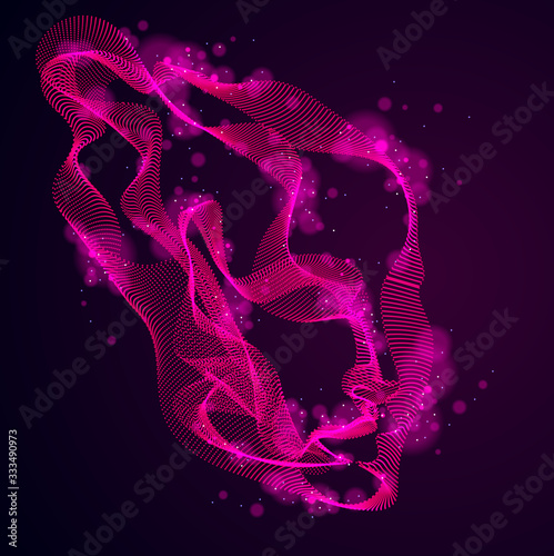 Abstract artistic human head portrait made of dotted particles array, vector illustration of Artificial Intelligence, software digital visual interface.