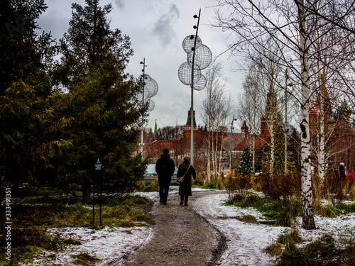 Moscow, Park Zaryadye  / Two people in park photo