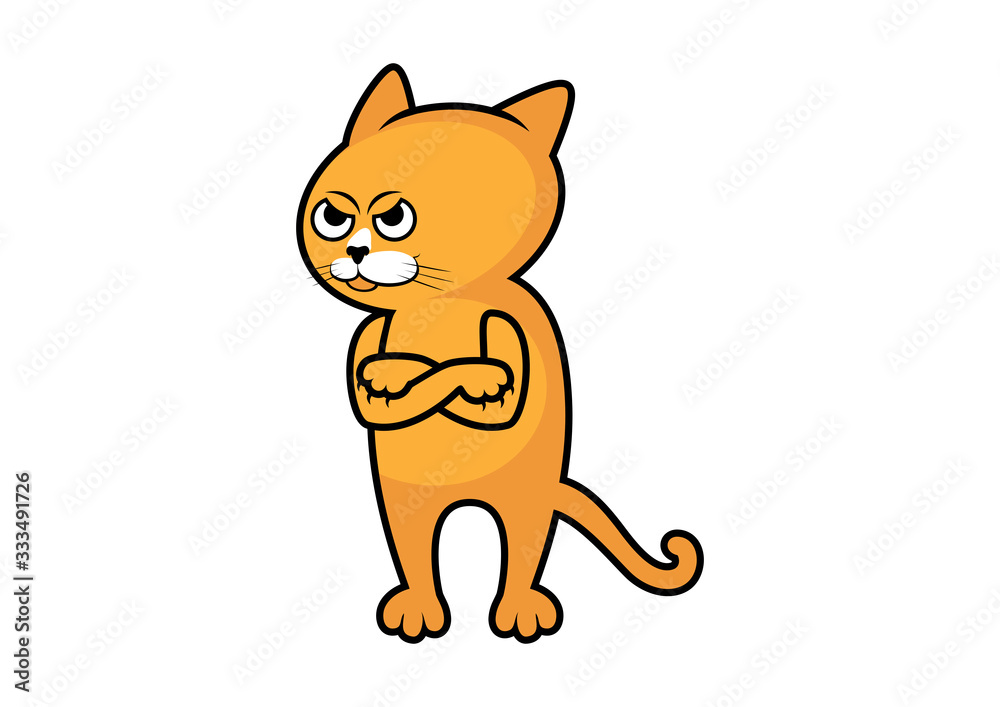Funny angry red cat vector. Angry cat cartoon character. Funny angry cat  icon isolated on a white background. Red cat with arms crossed vector Stock  Vector | Adobe Stock