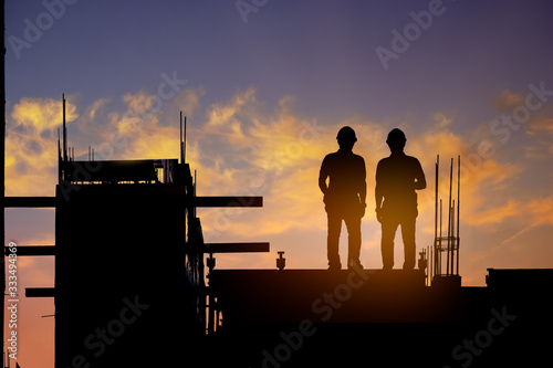 Construction worker working on a construction site,for construction teams to work in heavy industry, high ground and safety concepts.