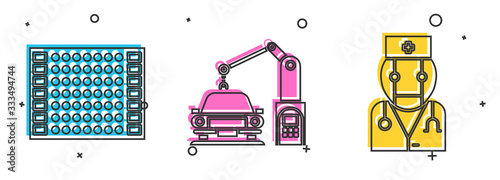 Set Printed circuit board PCB, Industrial machine robotic robot arm hand and Robot doctor icon. Vector