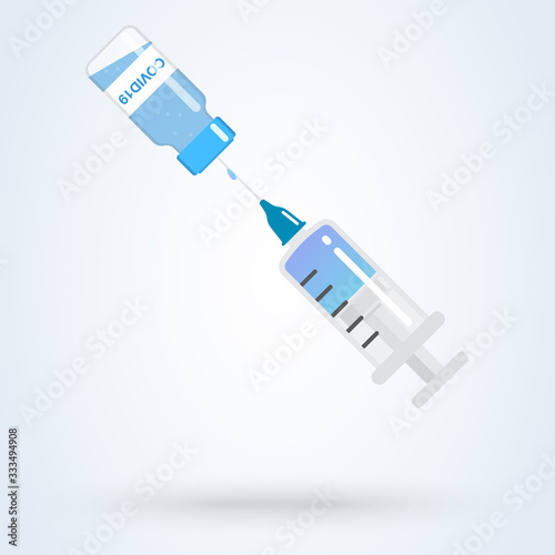 Medical syringe with needle and vial in flat style, concept of vaccination, injection. 2019-nCoV Novel Coronavirus vaccine. vector illustration