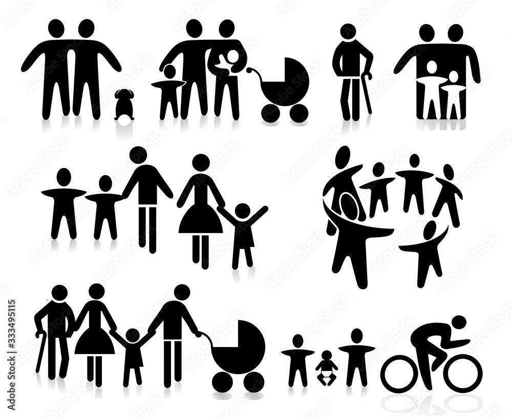 Familie mit Kinder, Eltern und Großeltern. Icon Set Illustration Familie mit Kinder, Eltern und Großeltern. Icon Set Illustration