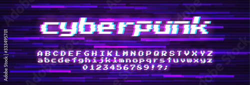 Glitch vector font. Symbol of cyberpunk, hacker attack. Modern design, technological error. Texture and effect for your design.