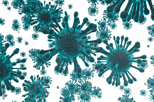 Corona Virus covid-19 In Blue on white background ,Microbiology And Virology Concept - 3d Rendering