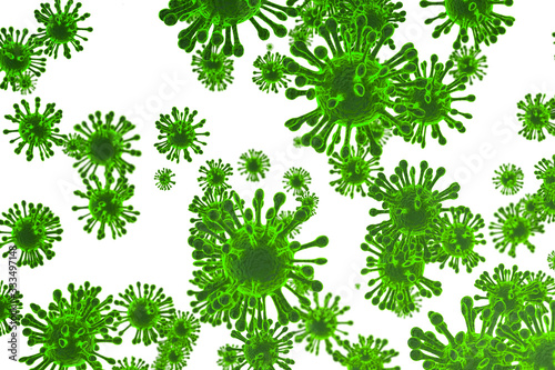 Corona Virus covid-19 In Green on white background  Microbiology And Virology Concept - 3d Rendering