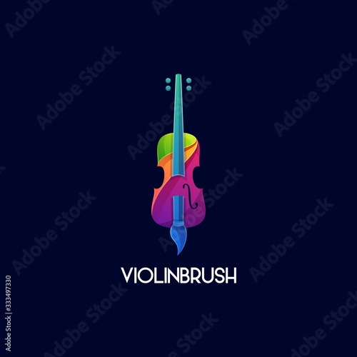 Vector Logo Illustration Violin and Brush Colorful Style.