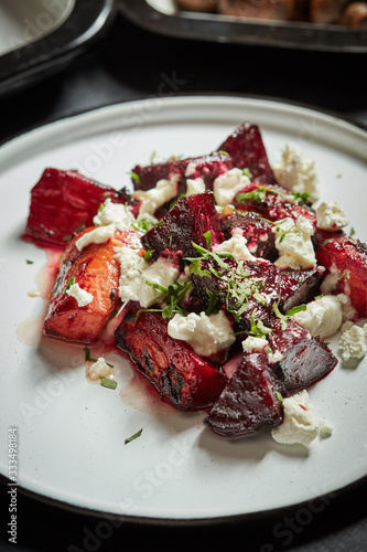 beet and carrot salad with feta cheese photo