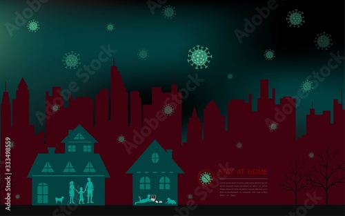 Family stay at home during outbreak of covid-19 virus concept