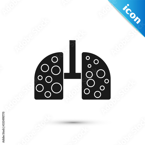 Grey Virus cells in lung icon isolated on white background. Infected lungs. Coronavirus, COVID-19. 2019-nCoV. Vector Illustration