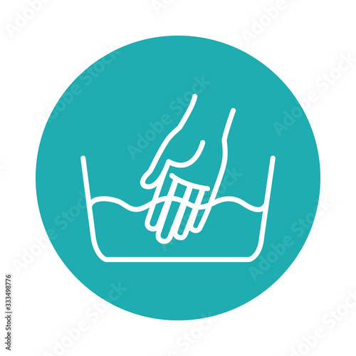 hand in a cleaning bucket icon, block style