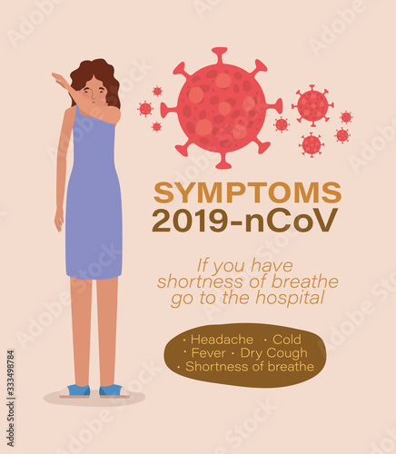 Avatar woman sneezing with 2019 ncov virus symptoms vector design