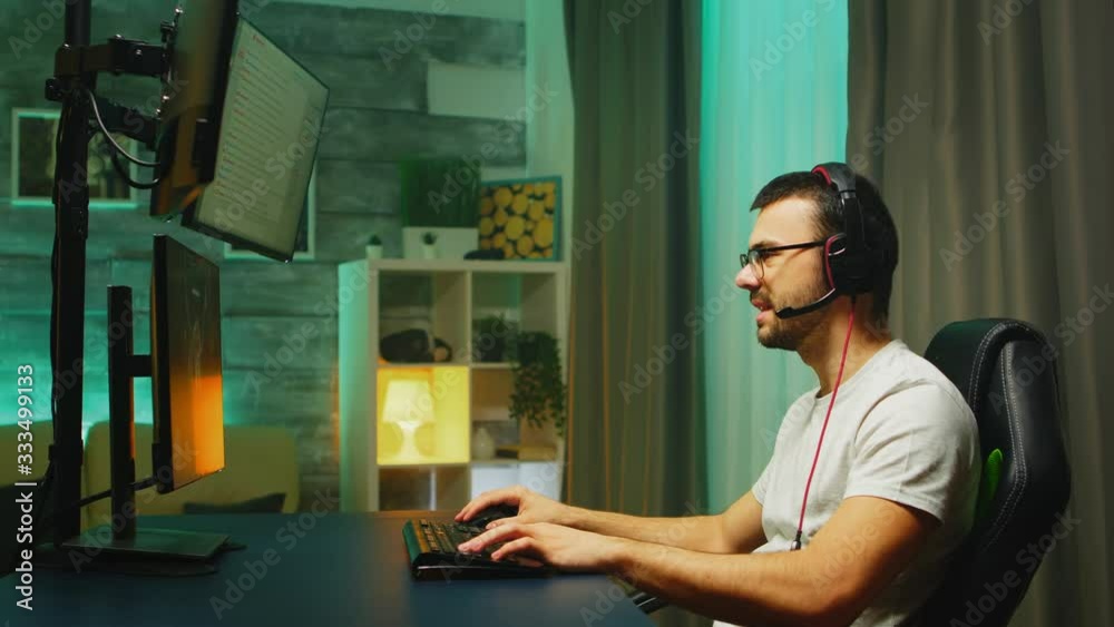 Professional young gamer playing shooter games Professional young gamer playing shooter games