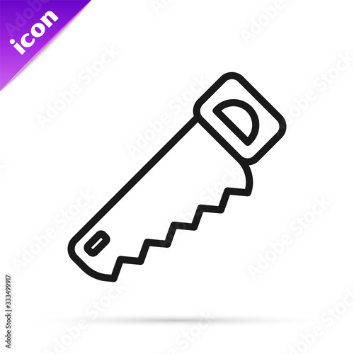 Black line Hand saw icon isolated on white background. Vector Illustration