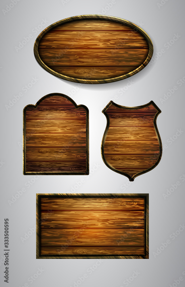 Naklejka premium Vector realistic illustration of wooden signboard