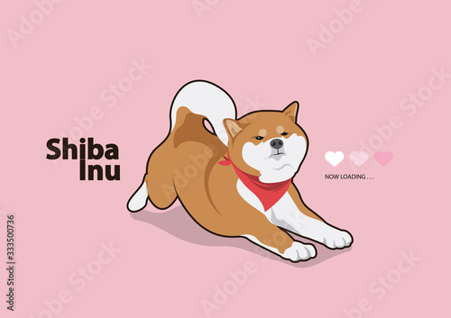 Cute Lazy Brown Shiba Inu. Shiba dog is lazy to jogging in the winter morning. Design with flat coloring style.