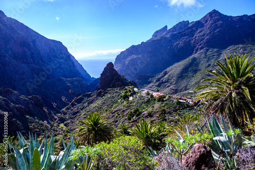 Difficult accessible hidden in mountains and ravines small scenery village Masca, Tenerife, Canary islands, Spain
