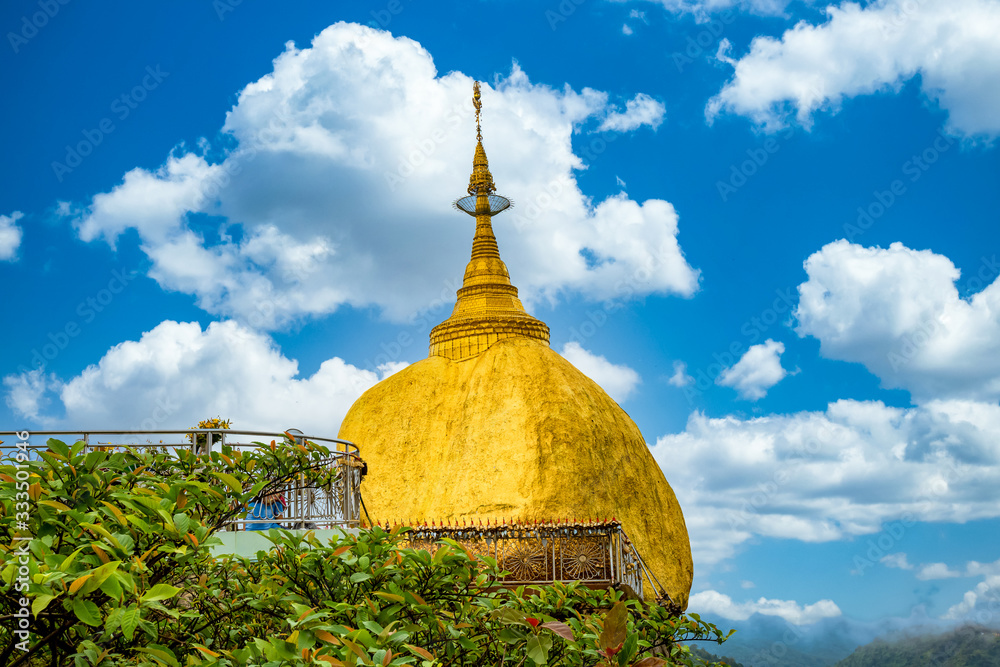 Kyaiktiyo Pagoda, Golden Rock bueatuful landmark  buddhist pilgrimage site in Mon State, Burma, one of the top destinations and a spectacular site, Myanmar, Asia.