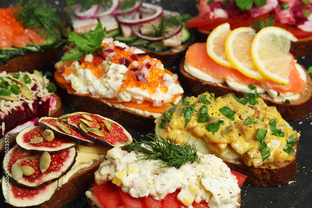 Smorrebrod is a traditional Scandinavian open-faced sandwich Smorrebrod is a traditional Scandinavian open-faced sandwich