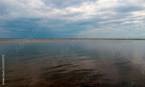 beautiful seascape, calm water and beautiful cloud reflections in water