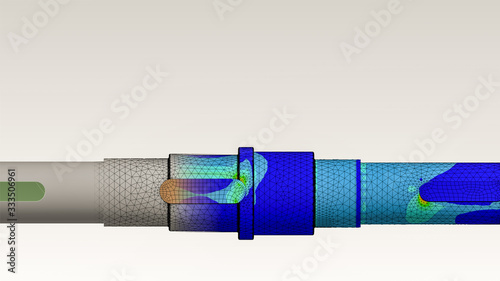 Axle engineering with finite element analysis and transition between geometry, mesh and von mises stress plot